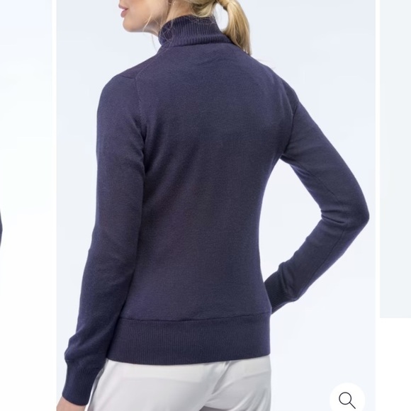 Fairway & Greene Abbey merino wool windsweater zip up turtleneck navy sweater - Picture 2 of 8